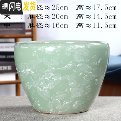 三维工匠绿萝花盆陶瓷大号特大号简约直筒肉肉植物多肉花盆带托盘 荧光绿苹果型[结晶绿] 特大(尺寸看图片)花盆容器