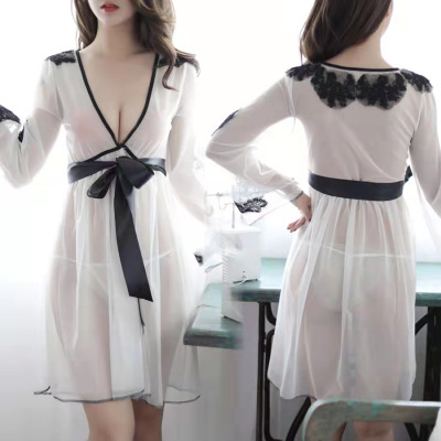 长夜漫漫女式情趣睡衣性感透视睡裙情趣内衣丝袜婚纱式新娘装开档露乳免脱夜店镂空蕾丝角色扮演三点式诱惑比基尼成人用品