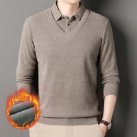 加绒加厚男式毛衫假两件长袖打底衬衫领T恤日常休闲长袖加厚毛衣
