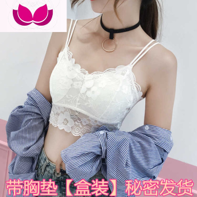 七斓1-3条装蕾丝性感细肩带裹胸带胸垫少女胸罩学生韩版无钢文胸薄款