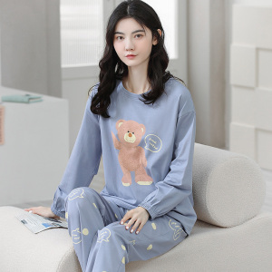 浪莎纯棉睡衣女春秋冬季2025年新款长袖束脚家居服可外穿套装