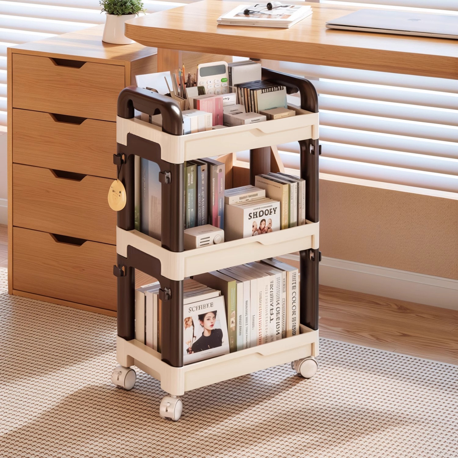 书架一体靠墙可移动落地置物架儿童玩具简易零食收纳柜多功能架子