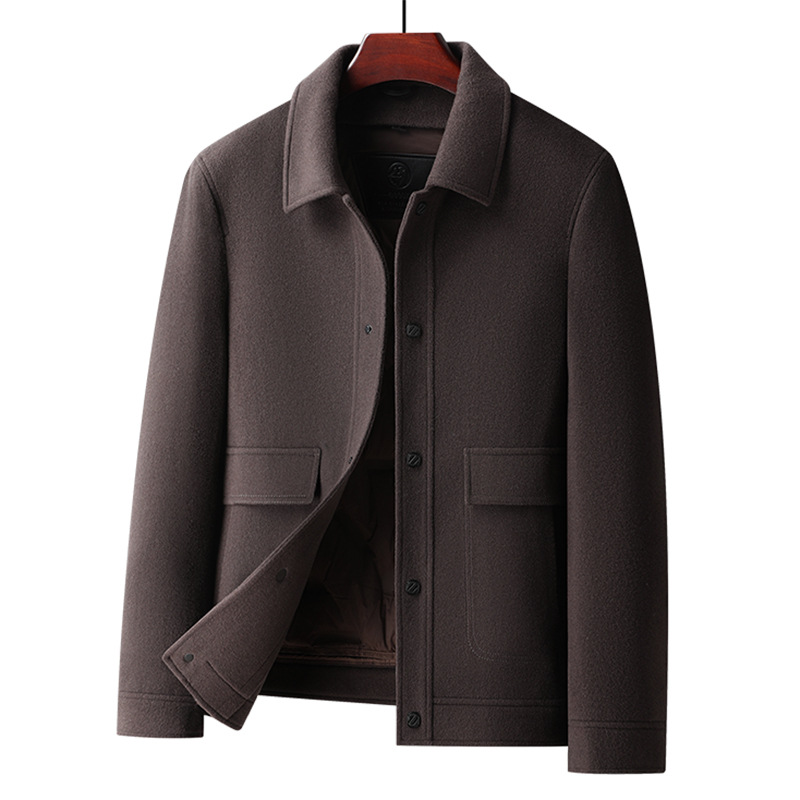 鹅绒内胆双面呢羊毛茄克青年男士秋冬新款双面呢羊毛厚外套潮