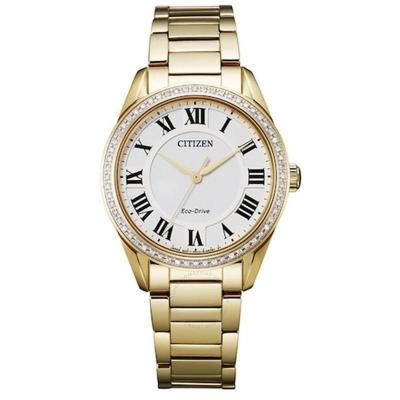 西铁城citizen光动能手表女 镶钻盘金色钢带手表女 时尚商务 优雅气质