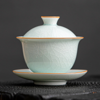 苏氏陶瓷(SUSHI CERAMICS)汝窑卵青 三才盖碗开片可养金线初心功夫茶具泡茶碗