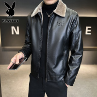花花公子新款高品质皮毛一体皮衣男加绒加厚PU皮夹克翻领青年冬季外套