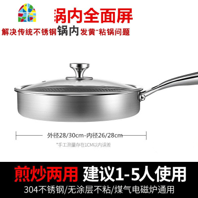304不锈钢双面满屏煎锅不粘锅无油烟平底锅煎牛排锅具电磁炉 FENGHOU 28双面满屏+盖子