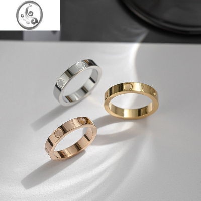 JiMi韩版简约钛钢情侣戒指不掉色素圈对戒闭口一字钉小众戒指女