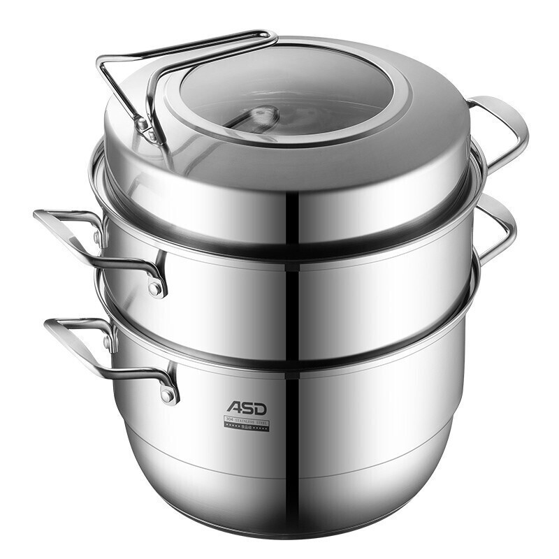 爱仕达(ASD)蒸锅 304不锈钢28cm三层蒸鱼锅/煮锅电磁炉燃气通用ZS28G1Q