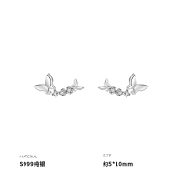999纯银蝴蝶闪亮耳钉女耳环耳饰个性简约气质时尚新款潮夏送女朋友老婆情人节七夕生日礼物