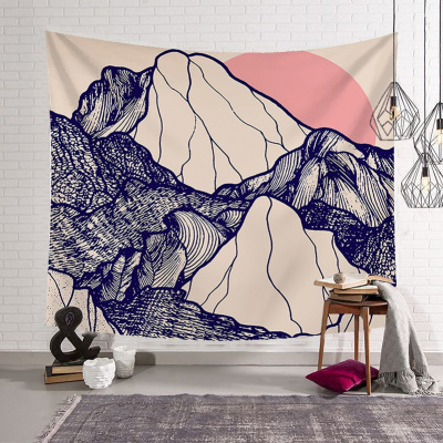 美帮汇复古山形线条床头卧室背景布墙装饰挂毯波西米亚北欧挂布 LS0803 绒布100高*150宽厘米横款