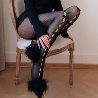 长夜漫漫情趣丝袜欧美跨境蝴蝶结渔网袜辣妹蹦迪黑色丝袜qqny6028