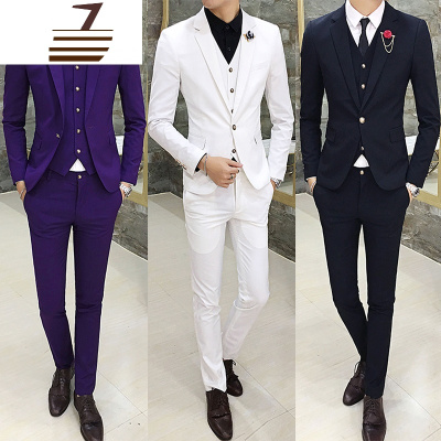 NEWLAKE男士西服套装三件套韩版修身型伴郎新郎结婚礼服潮男型师小西装