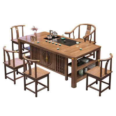 锦北 茶台茶具套装一体禅意茶几茶桌椅组合泡茶台 1.28似锦+围椅+4月牙