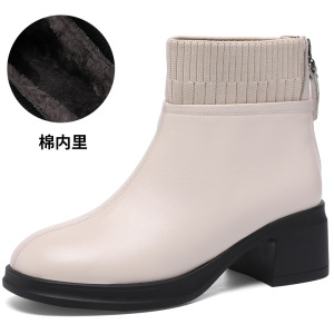 复古风真皮靴女25秋冬新款加绒保暖靴百搭短靴粗跟中跟弹力马丁靴