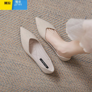 聚范平底鞋女夏季小香风尖头水钻绸缎旗袍仙女配裙子伴娘婚鞋浅口单鞋