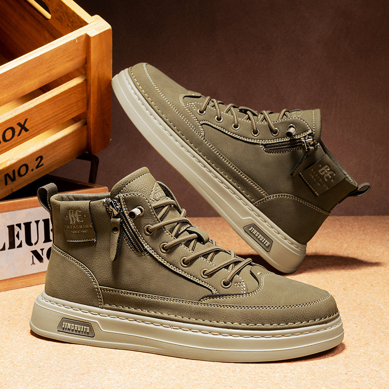 男鞋新款秋冬厚底工装板鞋男士户外潮流中帮马丁靴时尚休闲鞋