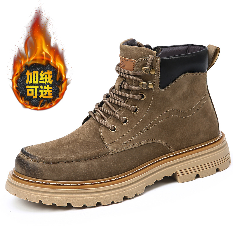 马丁靴男士潮款冬季加绒英伦风工装靴男士真皮保暖户外登山靴子男