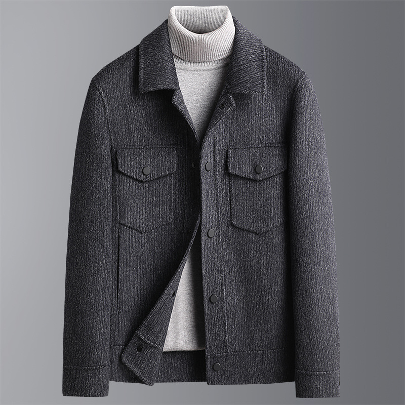 秋冬新款阿尔巴卡羊毛双面呢短款大衣男青年加厚休闲双面羊毛外套