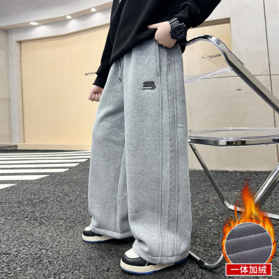 男童秋冬款卫裤加绒加厚新款大童一体绒冬季运动儿童直筒裤子