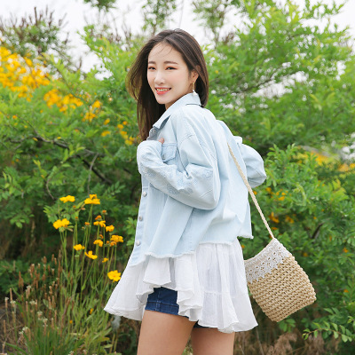 绣花长袖牛仔外套女短款韩版宽松毛边短外套上衣夏装新款CYLLSD