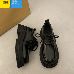 聚范英伦风小皮鞋女2024春季新款厚底系鞋带软底松糕复古百搭乐福单鞋