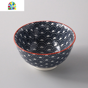 陶瓷家用米饭碗日式和风餐具套装创意吃饭的碗碗碟汤碗麦片碗 FENGHOU 4.5英寸螺纹碗-绿色太阳花