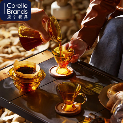 康宁餐具 咖啡套组VISIONS晶萃5件组彩盒1壶1滤杯1分享杯2品饮杯