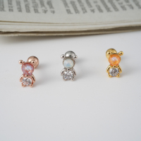 韩国进口耳钉双面迷你举手领结小熊耳骨钉耳骨耳蜗钉送女朋友老婆情人节七夕生日礼物