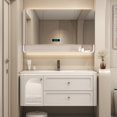 汉德斯科卫浴柜浴室柜组合实木智能镜柜一体陶瓷盆橡木柜体吊柜挂墙式家用卫生间洗漱台洗脸盆柜洗手盆柜6051