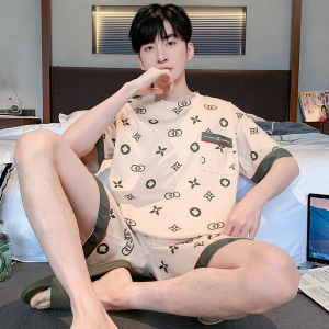 浪莎纯棉睡衣男款短袖五分裤夏季薄款全棉休闲大码家居服两件套装