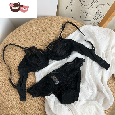 绿彩虹光性感内衣女超薄款法式白色蕾丝bra大胸显小镂空胸罩文胸套装夏季