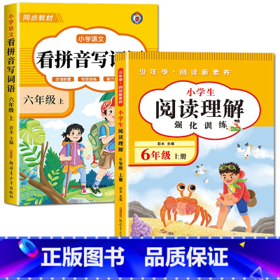 [六年级上册]看拼音写词语+阅读理解 小学六年级 [正版]看拼音写词语六年级下册 语文小学注音生字拼音拼读字词6年级上汉