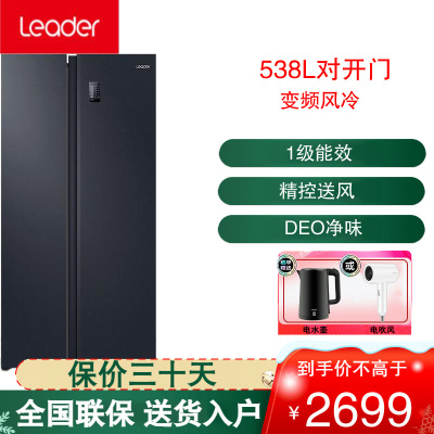 统帅(leader)海尔出品 538升对开门冰箱 DEO净味 一级双变频 超薄嵌入冰箱 BCD-538WGLSSEDBX