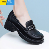 聚范软皮软底厚底乐福鞋工作鞋女新款粗跟单鞋英伦风小皮鞋一脚蹬