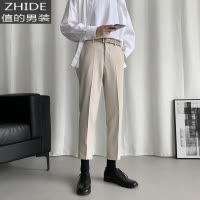 SUNTEK灰色西裤男春秋季直筒宽松轻熟风男装休闲裤痞帅潮流西装裤有腰带西裤