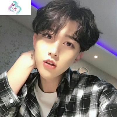 网红假发男中分刘海短卷发韩版帅气逼真自然蓬松男士学生全头套式你那么美自然黑+发网