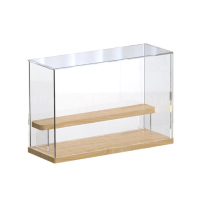 翌嘉YJ4122634 透明收纳防尘罩盲盒乐高积木手办亚克力展示盒 木底二层 320*120*210