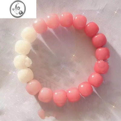 JiMi冰透白玉色菩提手串绕指柔渐变色粉色学生版盘玩圆珠手链手串情侣