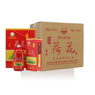 （正品保证）贵州茅台镇杜酱荷花酒喜庆版53度500ml香柔酱香型白酒整箱6瓶装（新老包装随机发货）