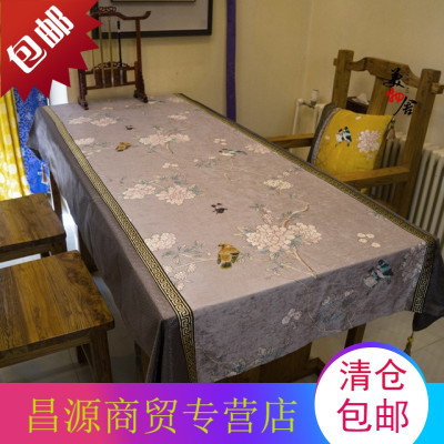新中式银色花鸟桌布餐桌布盖布布艺餐桌布台布