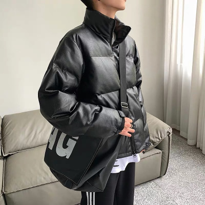 HongZun冬季新款棉衣宽松情侣面包服韩版潮牌pu皮羽绒棉服外套加厚棉袄男棉衣