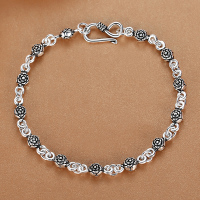 玫瑰花银手链女纯银s925小众设计年轻款个性时尚民族风复古手饰送女朋友老婆情人节七夕生日礼物