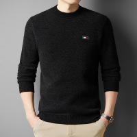 雪貂一体绒毛衣男2024冬季新款半高领加绒保暖打底男士针织衫