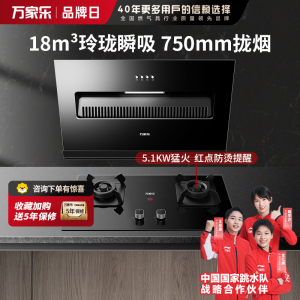 万家乐 烟灶厨电套餐装 18立方大风力 侧吸式瞬吸净烟 玲珑小机身吸油烟机 台嵌两用天然气灶AL031+AC5