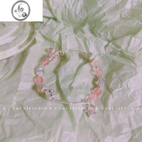 JiMi超仙银色星星月亮弹力手链粉草莓晶月光石ins小众高级感甜美冷淡