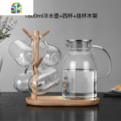 冷水壶可高温防爆大容量北欧简约凉白玻璃壶大茶壶套装家用凉水壶 FENGHOU 1800ml一壶二杯