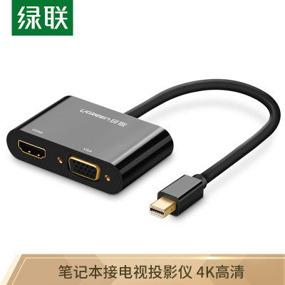 绿联MiniDP转HDMI/VGA转换器线4K高清雷电二合一转接头适用苹果微软笔记本扩展接投影仪显示器