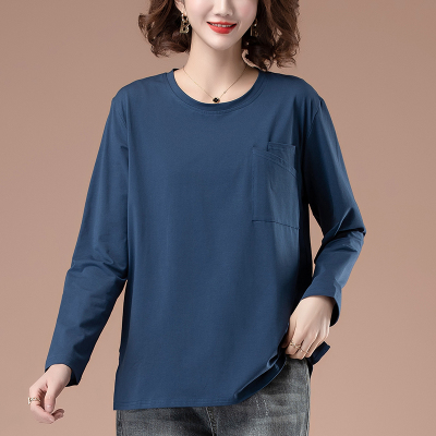 语娄加肥加大码女装春季长袖t恤宽松中年妈妈百搭简约全棉体恤打底衫2021大码女装