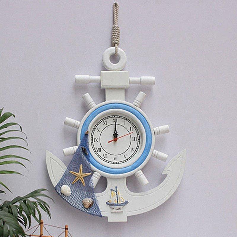 地中海木质船锚船舵静音挂钟挂表钟表 海洋创意钟饰 壁挂壁饰